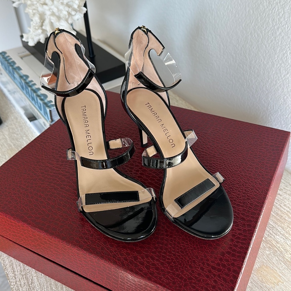 Tamara Mellon frontline 75 Paten heeled sandal